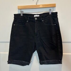 LOFT Black‎ Denim Cutoff Shorts Slim Pockets Distressed Frayed Hem Size 12